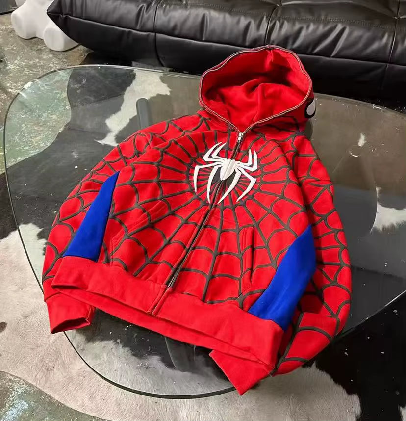 Y2K Retro Gothic America Spider Foaming 3D Print Hoodies Fashion Oversized Loose Full Zipper Hoodie Men Jacket Street Sweatshirt