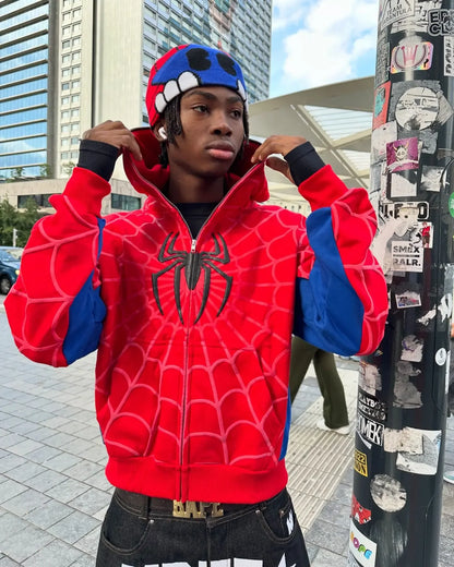 Y2K Retro Gothic America Spider Foaming 3D Print Hoodies Fashion Oversized Loose Full Zipper Hoodie Men Jacket Street Sweatshirt