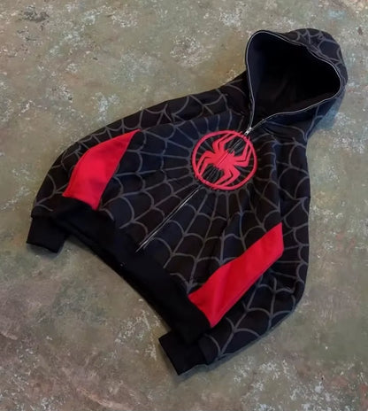 Y2K Retro Gothic America Spider Foaming 3D Print Hoodies Fashion Oversized Loose Full Zipper Hoodie Men Jacket Street Sweatshirt