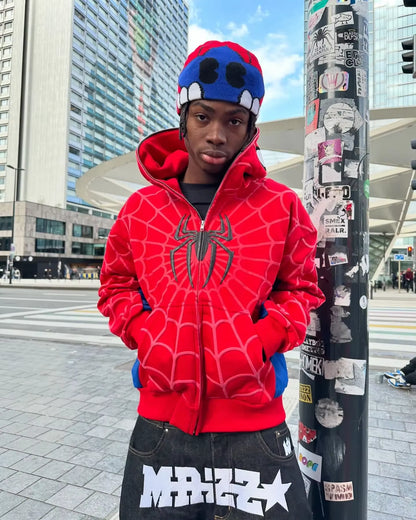 Y2K Retro Gothic America Spider Foaming 3D Print Hoodies Fashion Oversized Loose Full Zipper Hoodie Men Jacket Street Sweatshirt