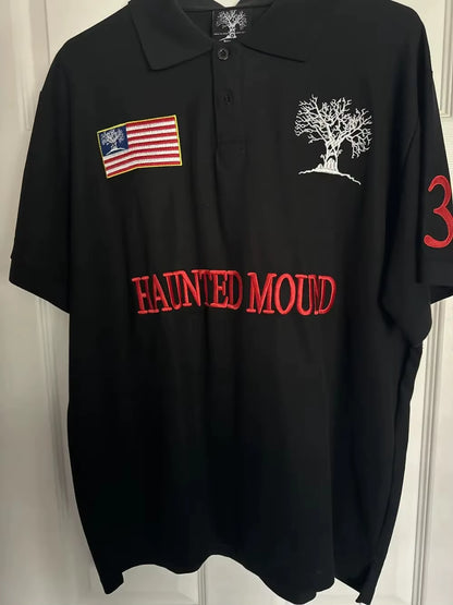 Haunted Mound Polo Shirt America Retro Street Hip Hop Short Sleeve Shirt Y2K Men Casual Embroidery Cotton Top Baseball Clothing