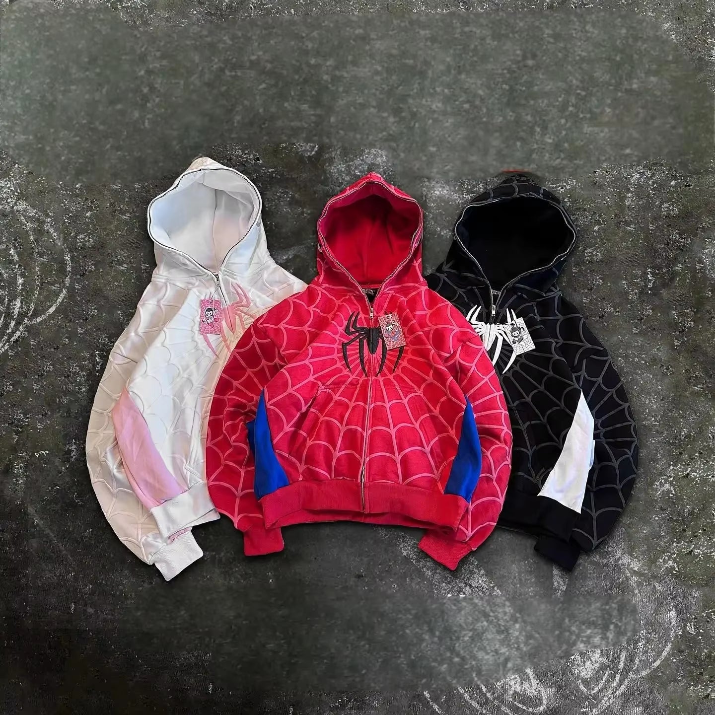 Y2K Retro Gothic America Spider Foaming 3D Print Hoodies Fashion Oversized Loose Full Zipper Hoodie Men Jacket Street Sweatshirt
