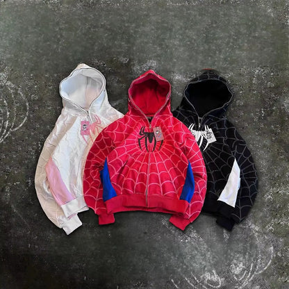 Y2K Retro Gothic America Spider Foaming 3D Print Hoodies Fashion Oversized Loose Full Zipper Hoodie Men Jacket Street Sweatshirt
