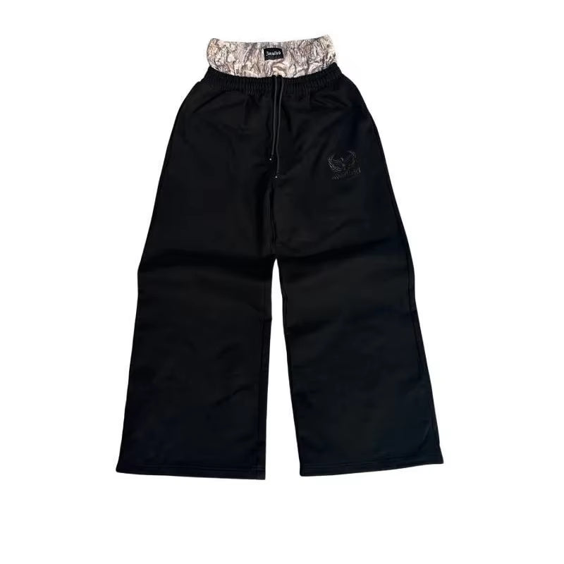 Men'S Y2K Retro Sports Pants Double Cuffs Embroidered Camouflage Pattern Unisex Loose Pants Wide Leg Pants Trendy Casual Street